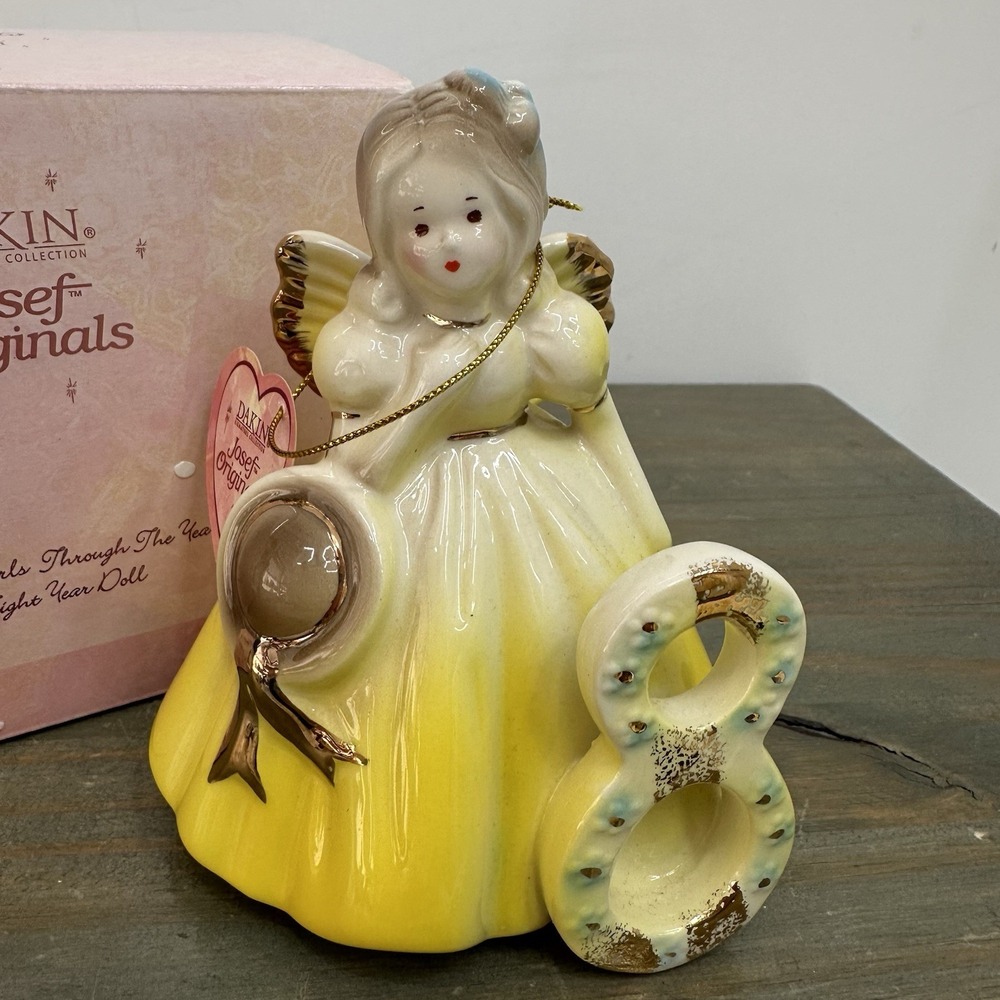 Josef Originals Birthday Angel Series 8th Year Eight Yellow Porcelain W/ Box